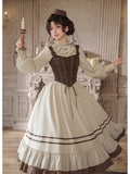 Long Ruffle Lolita OP Set with Corset, Drape & Brooch
