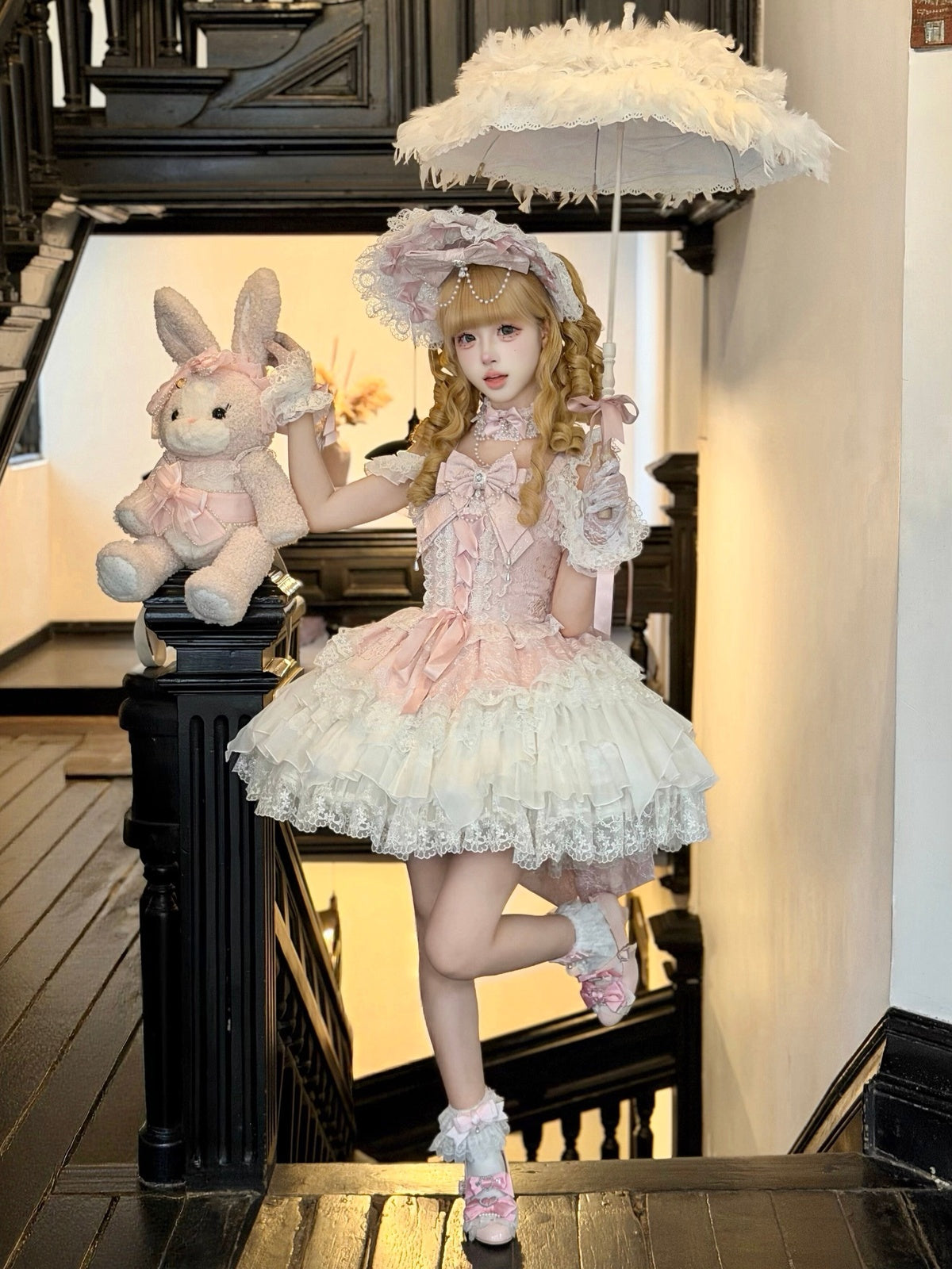 Pink Ballet Lolita JSK Dress with Back Bow | Suspender Gown