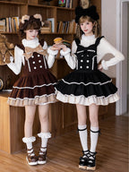 Sweet Winter Lolita Tiered Overall Dress in Black with Kitty Ear Hairband - With PUJI | CoyBunny