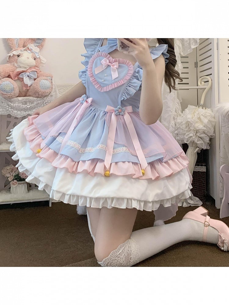 Sky Blue Layered Frill JSK with Bow and Heart Motifs - Miss Han | CoyBunny