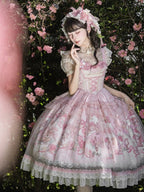 Pink Deer & Floral Print Flutter Sleeves Sweet Lolita JSK Dress with Overlay - Honey Machine | CoyBunny