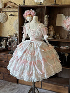 Rose Hanayome Lolita Hime Gown with Detachable Sleeves, Flower Bows and Pearl Chains - sedef | CoyBunny