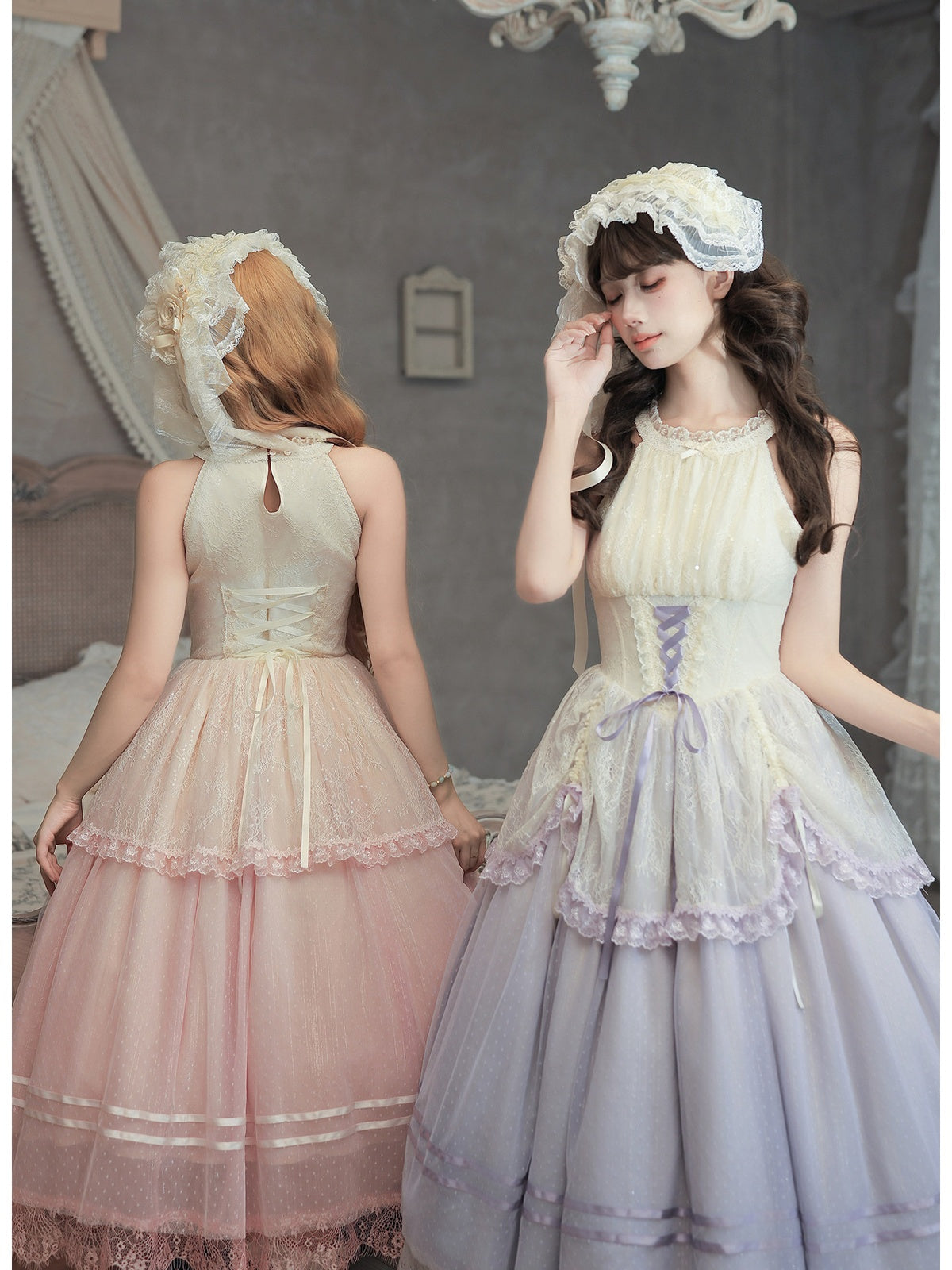 Purple Classic Lolita Halter Long JSK with Waist Boning