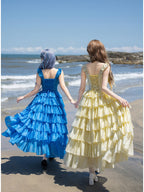 Yellow Square Neck Lolita Dress Set with Seven-Tier Ruffles