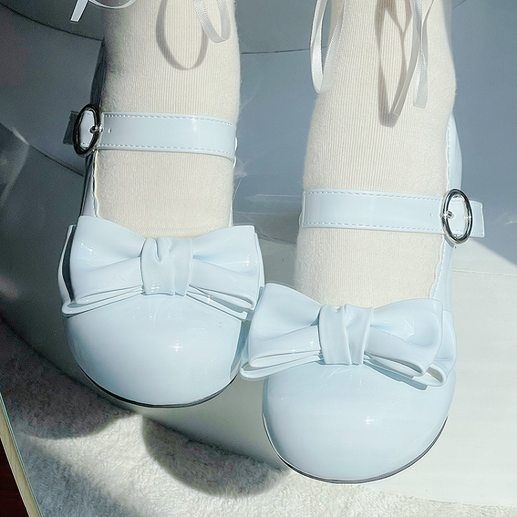 Sweet Lolita Blue Bow Round Toe Block Heel Mary Janes | CoyBunny