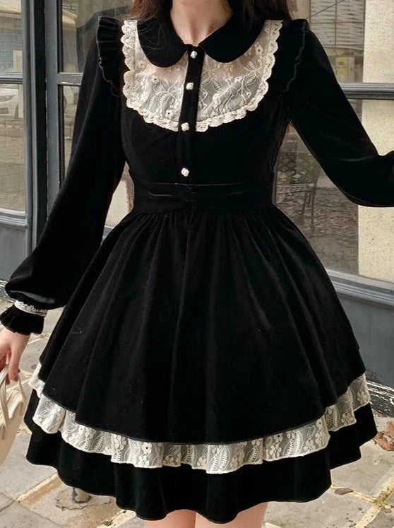 Black Flared Girly Dress - Kawaii A-Line | CoyBunny