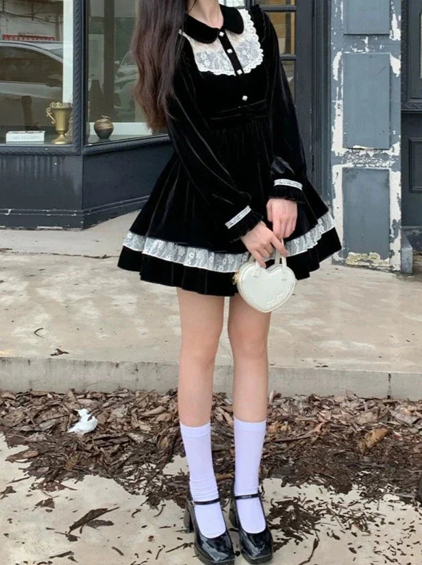 Black Flared Girly Dress - Kawaii A-Line | CoyBunny