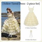 Yellow Square Neck Lolita Dress Set with Seven-Tier Ruffles