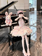 Sweet Pink Halter Gothic Lolita JSK Dress with Bow Train