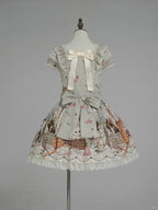 Green Cat Print Square Neckline Sweet Lolita JSK Dress with Plush Cat Patch - NyaNya | CoyBunny