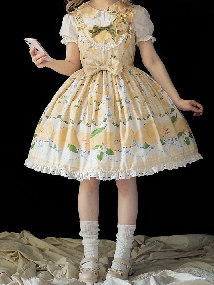 Chick Yellow Print Lemon Dress and Sweet Lolita High-Waisted Gingham - Miss Point | CoyBunny