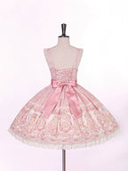 Sweet Pink Doll-Themed Lolita JSK with Bow Accents and Toy Bed Print - Alice Girl | CoyBunny