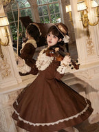 Brown Lace OP Dress with Detachable Bow - iris de nuit | CoyBunny