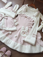 Pink Winter Sweet Bunny Theme Christmas Lolita Dress Plush Neckline and Hemline | CoyBunny