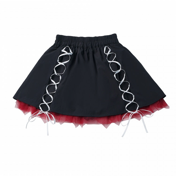 Sporty Kawaii Black & Red Mini Skirt with Lace-Up Details - PINK SAVIOR | CoyBunny