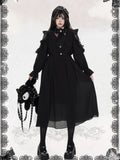 Plus Size Heart Button Black Lace Patched Long Dress | CoyBunny