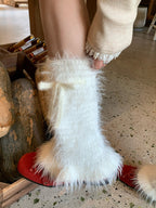 Fluffy Knit Bow Leg Warmers - Sweet Lolita Kawaii Accessory | LilyVow | CoyBunny