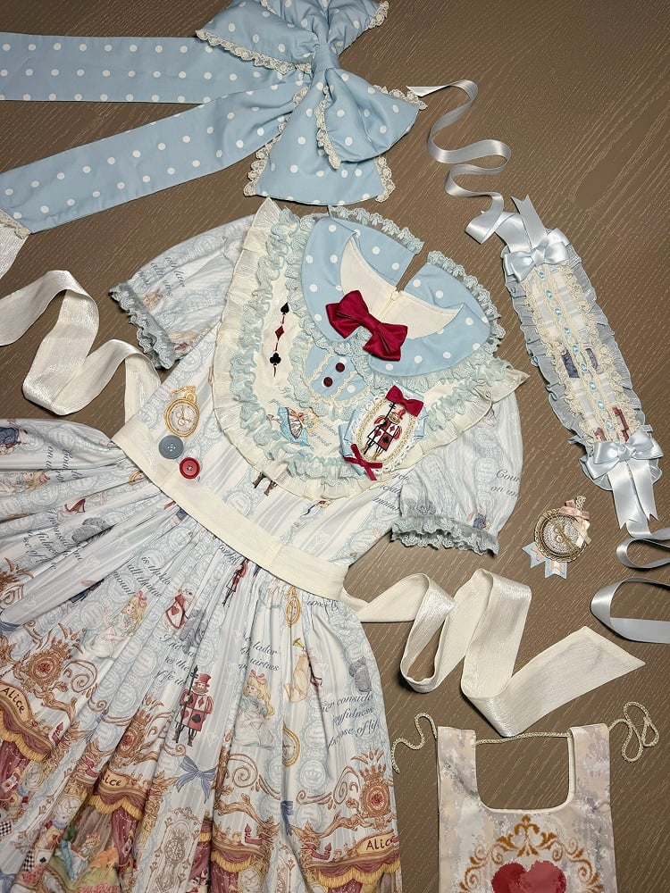 Azure Alice in Wonderland Theme Print Polka-dot Collar Sweet Gown - Forest Fairy Tales | CoyBunny