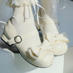 Sweet Lolita Apricot Bow Round Toe Block Heel Mary Janes | CoyBunny