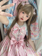 Ears Bow Pink Big Neckline JSK Sweet Lolita Dress Adorable Mouse Print Mouse Design - To Alice | CoyBunny