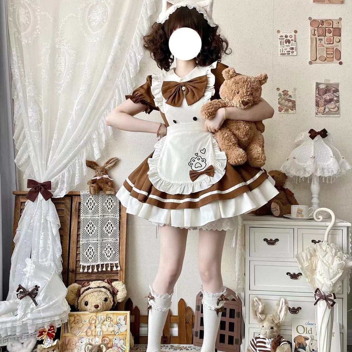 Cat Cafe Maid Sweet Kawaii Lolita OP Dress Plus Size 5XL | CoyBunny
