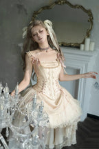 Champagne Lace-up Corset Top + High-low Layered Lolita Skirt (S-XL) | CoyBunny