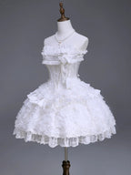 Snow Theme Elegant JSK Dress with Pearl and Floral Brooch - Airfreeing | CoyBunny