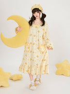 Yellow Mango Print Peter Pan Dress - Tan Tuan | CoyBunny
