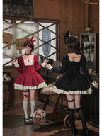 Black Vintage Square Neck Lolita OP Set with Leg Ring & Choker