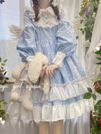 Blue & White Polka Dot Sweet Lolita OP Long Sleeve Dress
