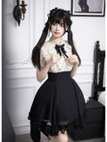 Black Off-White Color Block Lolita Short Dress with Rhinestone Necktie