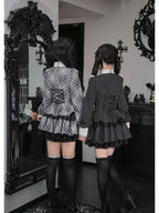 Gingham Sweet Lolita Ruffle Dress Set with Slim Panel Cut