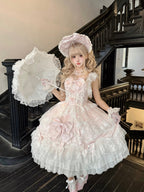 Pink Light Wedding Lolita JSK Dress with Hat & Necklace