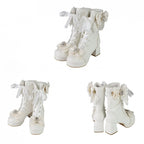 White Sweet Lolita Boots with Elegant Lacing - Sheep Puff | CoyBunny