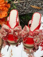 Red 8cm Heel Clogs with Floral Details - Aimee | CoyBunny