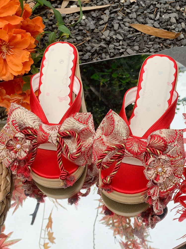 Red 8cm Heel Clogs with Floral Details - Aimee | CoyBunny