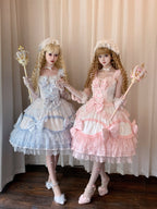 Pink & White Lolita JSK Dress with Train & Headband Set