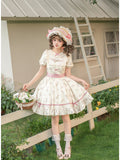 Embroidered Lolita OP Set with Pink Flat Hat & Belt