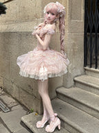 Pink Balletcore Princess Lolita Outfit - Boned Corset Top & Layered Ruffle Skirt Set | CoyBunny