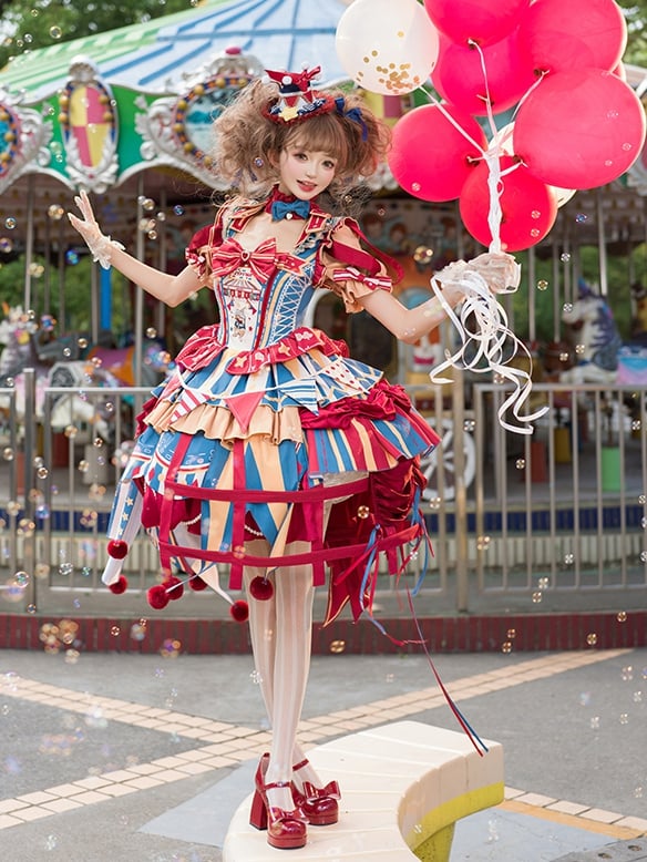 Red and blue bunny circus Sweet Lolita JSK dress ¨C bunny circus embroidery