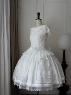 Elegant Ivory Floral Lace Applique Short OP Dress with Sash - Sleepless Unanswered | CoyBunny