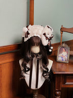 Brown Plush Bunny Sweet Lolita Hairband with Bows & Pom-Poms - Twin Bear Original Design | CoyBunny