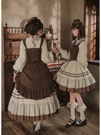 Short Ruffle Lolita OP Set with Corset, Drape & Brooch