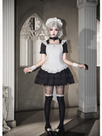 Black Vintage Sweet Lolita Ultra Short OP Set with Apron