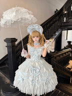 Blue Light Wedding Lolita JSK Dress with Hat & Necklace