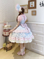 Cute Blue Pink Lolita JSK Dress Set with Bonnet | Sweet Gown