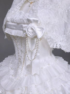 Snow Theme Elegant JSK Dress with Pearl and Floral Brooch - Airfreeing | CoyBunny