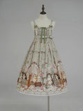 Green Cat Print High Waist Sweet Lolita Jumper Skirt - NyaNya | CoyBunny