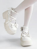 White Platform High Heels with Heart Buckle and Bow - Rainie Dream | CoyBunny