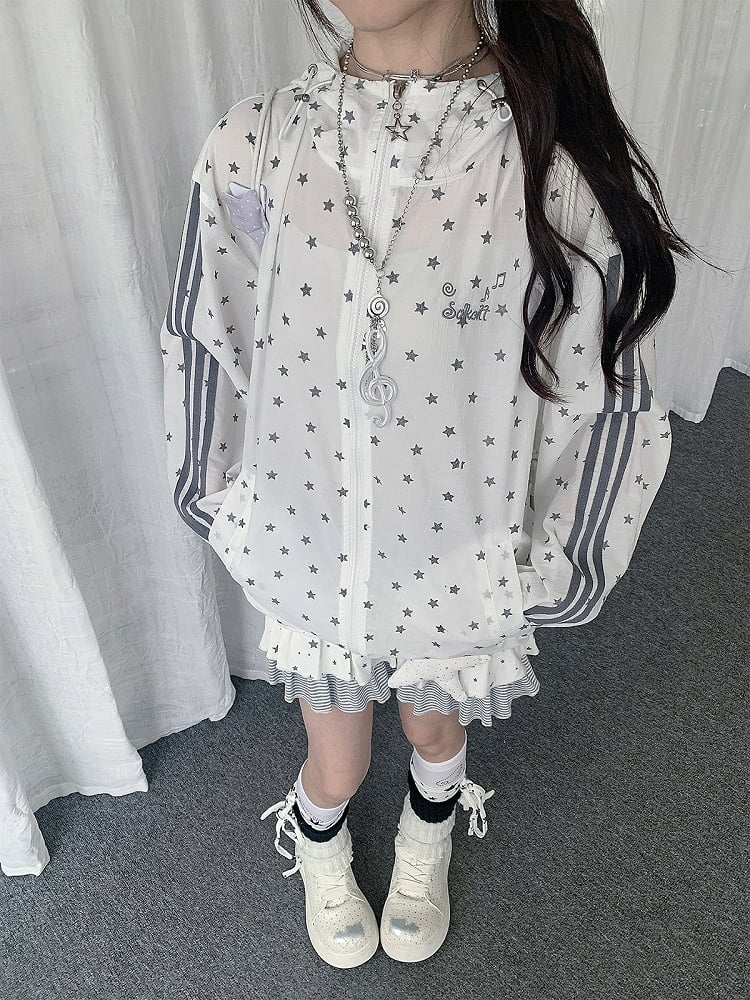 White Star-Print Hooded UV-Protective Jacket | CoyBunny